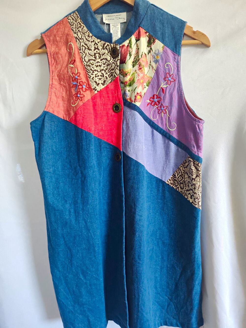 French Flair by Janine Dawn Denim Patchwork Sleeveless Vest S